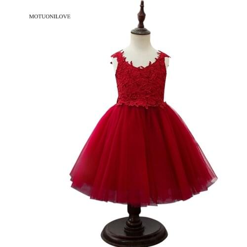 Vintage Red Flower Girl Dresses For Weddings With Big Bow Lace Tulle Kids Baby Prom Vestidos for Girls Birthday