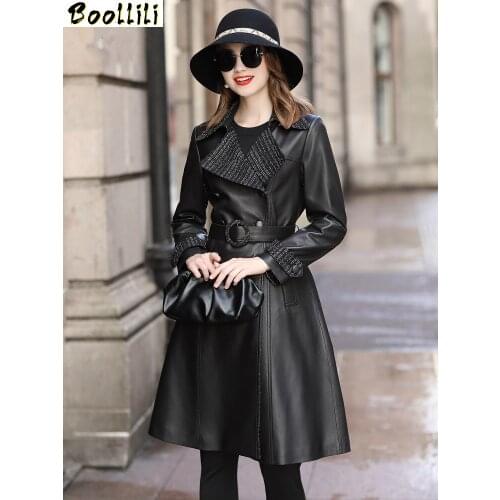 Boollili Genuine Leather Jacket Autumn Jacket Women Sheepskin Coat Female Elegant Fashion Long Windbreaker Chaqueta Mujer