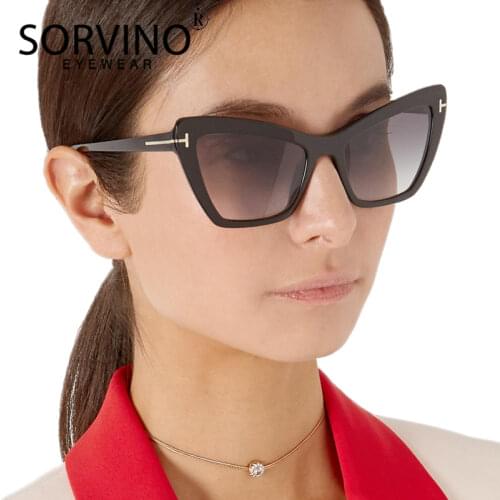 SORVINO 2020 Retro Ladies Rectangular Cat Eye Sunglasses Women Brand Designer Tint Beige Cateye Sun Glasses Brown Shades SP55