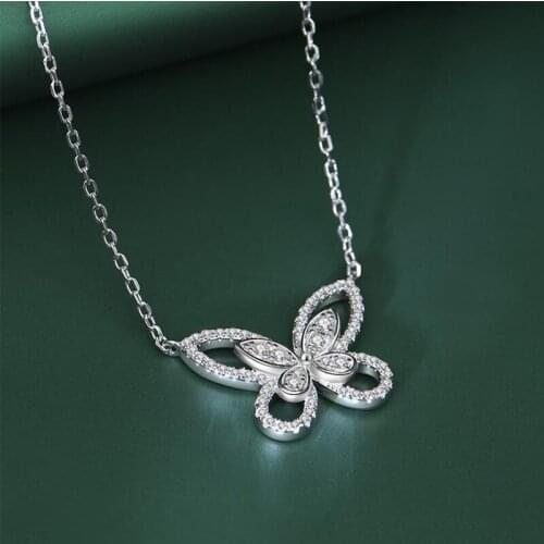 Top Quality 925 Sterling Silver Necklace For Women Wedding Bridal Charm Bowknot Butterfly Necklaces Fine Jewelry Gift Wholesale