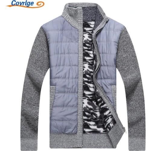 Covrlge Winter Men Warm Fleece Cardigan Sweater Coat Fashion Patchwork Male Thicker Parkas Jacket Casual Mens Knittwear MZM045