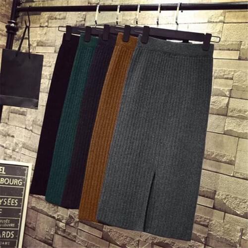 Winter Split Wool Skirt Knitted Women Free Shipping Woman Skirts Faldas Jupe