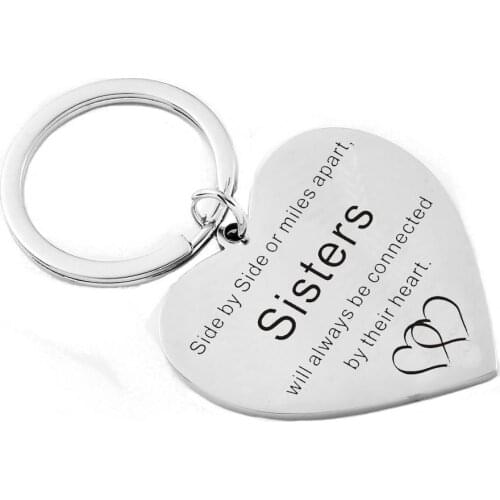 12PCs Love Heart Best Friends Keychain Sister Keyring Side By Side Or Miles Apart Friendship BFF Sisters Stainless Steel