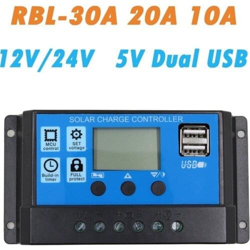 12V 24V,10A 20A 30A Auto PWM LCD Display SolarController With Dual USB Output , Solar Panel Battery Charge Collector Regulator