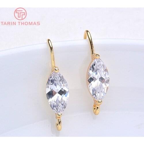 4PCS Height 24MM 24K Gold Color Brass With White Zircon oval Earrings Hooks High Quality Accessories Jewelry Recognitions