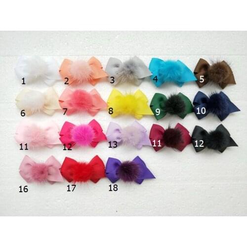 20pcs baby 2.5 inch fur pompon hair bows clips pom pom headwear sweet pompoms hair barrettes accessories Hairpins GR104