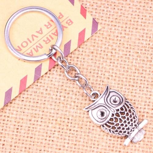 20pcs New Fashion Keychain 32*19 mm hollow owl Pendants DIY Men Jewelry Car Key Chain Ring Holder Souvenir For Gift
