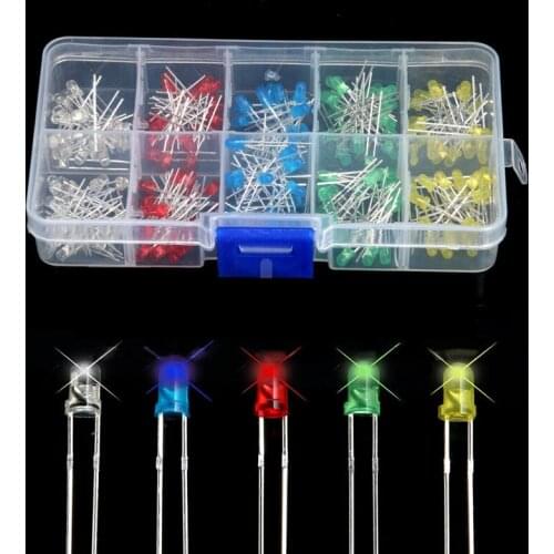 200pcs 3mm LED Lamp Decoration Emitting DIY Diodes White Yellow Red Blue Green Assortment Kit For Repair Electrical Appliances