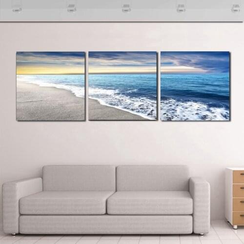 3 Panels Wall Art Pictures Beach Sandy Sea Wave Seascape Spray Painting Canvas For Modern Home Living Room Decorations No Frames