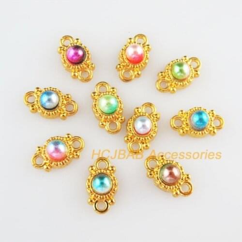 30 New Round Charms Mixed Acrylic Flower Connectors Gold Color 6.5x11.5mm