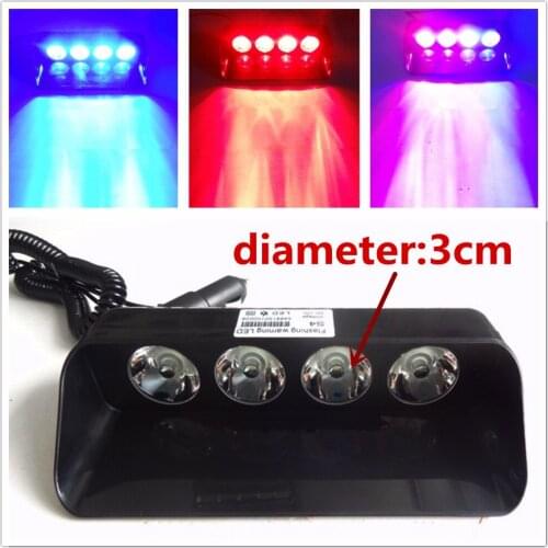 4SMD 4 Led Amber White Red Blue 12V car Emergency Hazard Warning Police Dash Board Flash Strobe Light Bar
