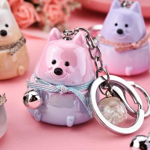 Acrylic Animal Dog Keychain Creative Cute Bell Kitten Keyring Accessories Men Boy Bag Car Pendant Key Chains Gifts