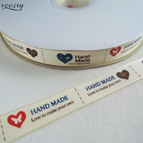 16mm 5/8" "Handmade" Heart Printed Satin Ribbon For DIY Handmade Craft Decor Tapes Gift Wrap Ribbons 20yards/lot YM35