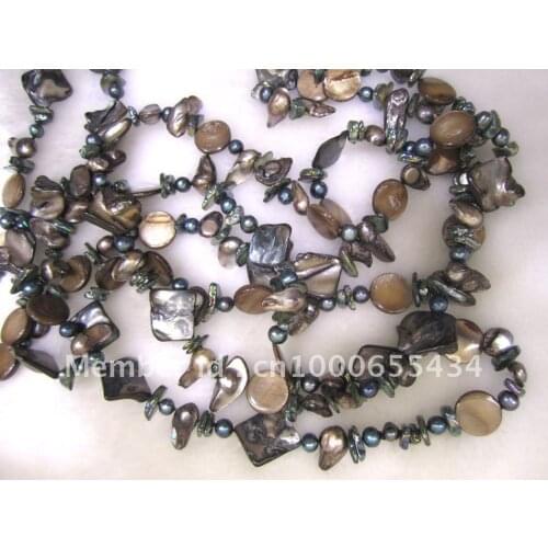 Free shipping bohemian long necklace fashion fresh water pearl and shell necklace black color