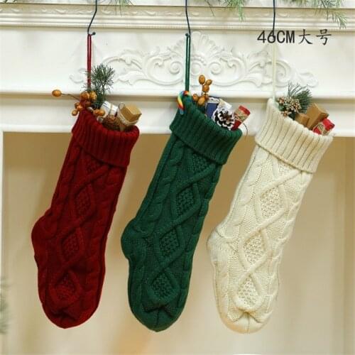 Large 46CM Knitted Wool Christmas Stockings Xmas Home Decoration Candy Bags Christmas Socks Christmas Wall Hanging Decoration