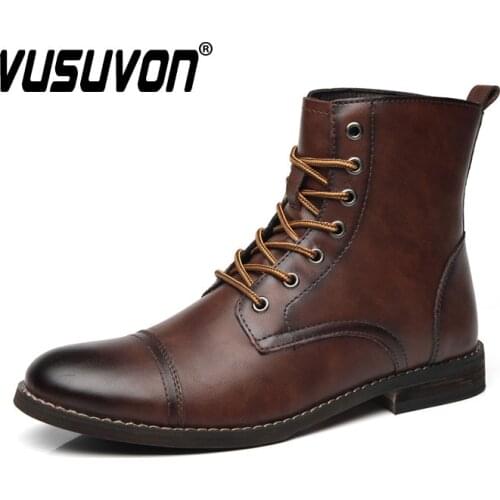 Genuine Leather Men Boots Lace-up Classic Fashion Derby Shoes Outdoor Warm Winter & Summer Black Comfortable Walking Size 38-48