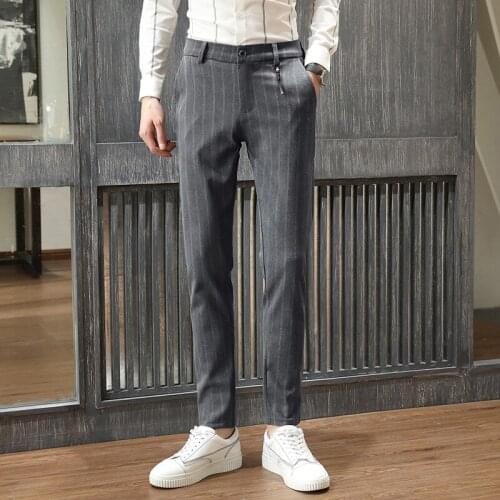 Brand Cotton Mens Smart Pants 2021 Spring Summer Casual Ankle-Length Pants Man Trousers Streetwear Slim Male