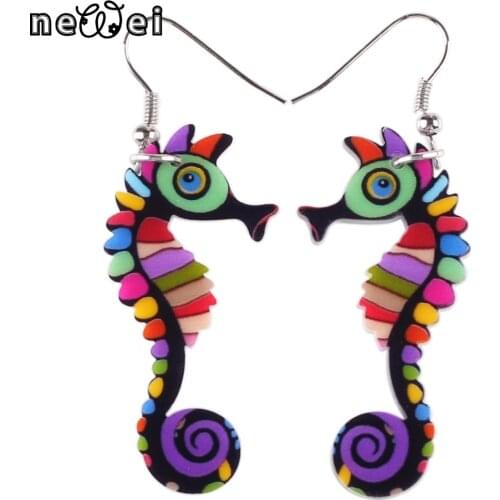 Newei drop hippocampus long earrings acrylic pattern new 2017 spring summer girls woman jewelry Decoration animal earrings