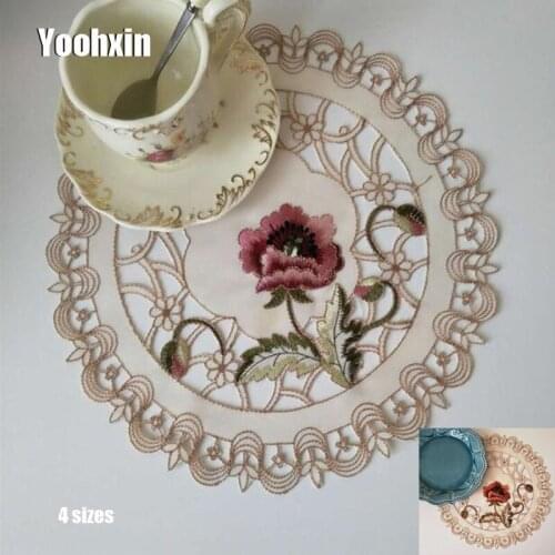 Europe satin embroidery lace table place mat cloth pad cup coaster placemat tea doily kitchen wedding tableware Christmas decor