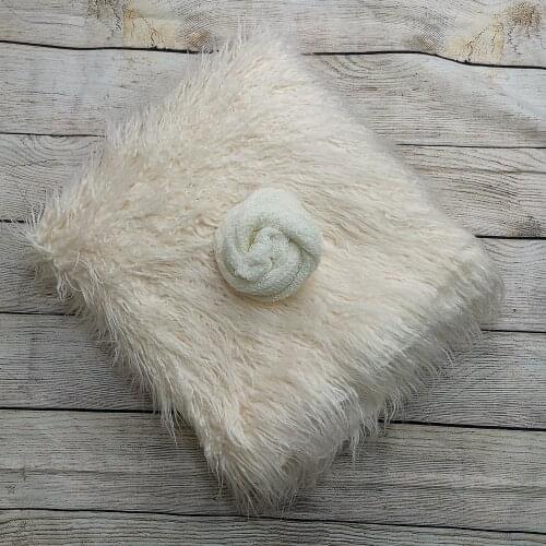 Backdrops 150 x 100 cm Mongolia Faux Fur Long Rug Cushion+140*30cm Stretch Knit Wrap for Newborn Photography Props