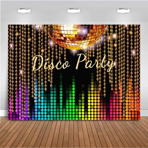 Golden Ball Disco Dance Party Backdrops Photography Club Wall Decoration Music Time To Boogie Prom Cocktail Photo Backgrounds