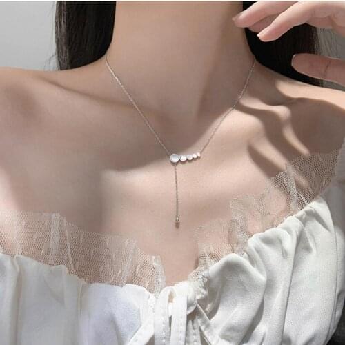 Dainty 925 Sterling Silver Five Circle Shell Pendant Necklace for Women Long Tassel Choker Necklace Jewelry S-N691