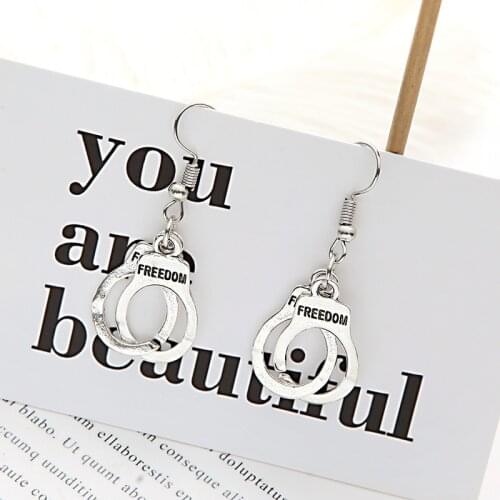 Fashion Sexy Lady Handcuffs Earring Personality Exaggerated Letters Free Earring Earrings Friend Gift