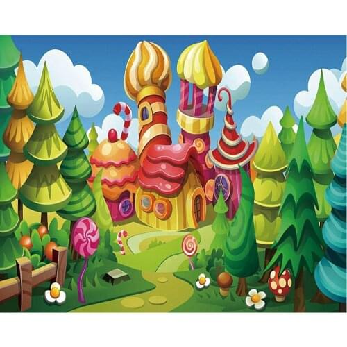 Cartoon Forest Fairy Tale Town Birthday Party Backdrop Baby Shower Room Decor Photo Booth Studio Prop