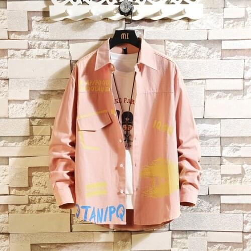 2021 Spring Autumn Oversize Clothes Hip Hop Streetwear Casual Korea Black Pink Shirt for Mens Long Sleeve