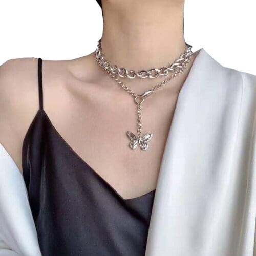 Niche Style Butterfly Necklace Individuality Jewelry Butterfly Pearl Stitching Necklace Popular Korean Clavicle Chain Pendant