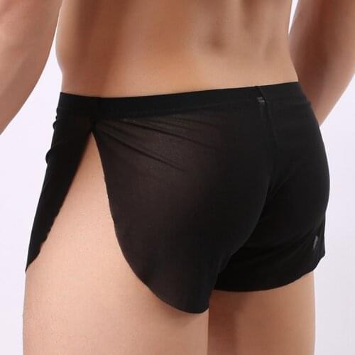 New Men Sexy Underwear Mesh Thin boxer Sexy cotton Cuecas Boxers Mesh shorts Gay Underwear male boy underpants slip