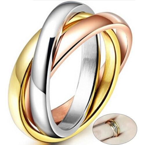 Love Faith Hope Triple Interlocked Engagement Rings for Women Stainless Steel Three-in-one Promise Gift for Her Valentines Day