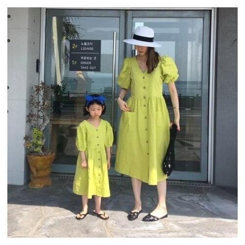 Mother Daughter Clothes High Quality Big Pocket Cotton Maxi Dress Loose Casual Family Matching Outerwear Summer Family Clothes
