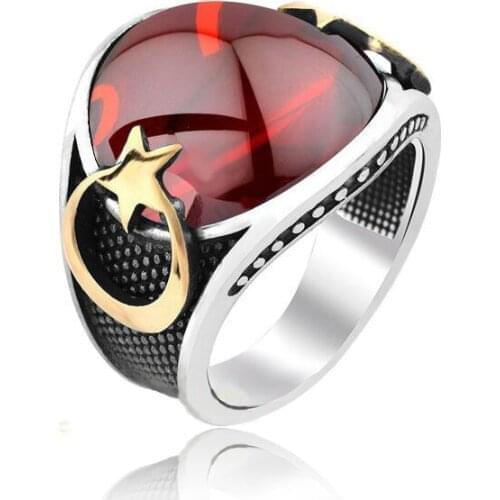 Original Hot Selling Turkish Rings Antique 925 Silver Ottoman Rings Resurrection Ertugrul Kayi Moon Star Ring for Man Vintage Jewelry