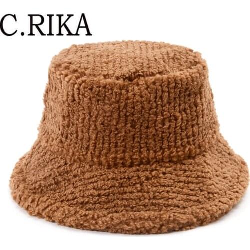Autumn Winter Striped Faux Fur Bucket Hats Women Fashion Solid Warm Sun Hat Bob Female Girls Outdoor Travel Fisherman Hat Panama