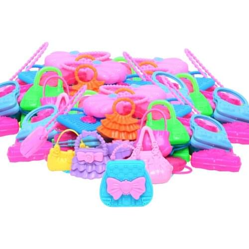 Random 10 PCS/Lot Mix Style Doll Bag Plastic Cute Handbag Doll Dress Up Clothes Accessories for Barbie Doll DIY Play House Toy