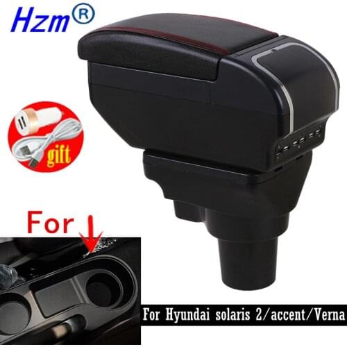 Large Space+Dual Layer+USB Interface Armrest box For Hyundai solaris 2/accent/Verna 2017-2020 Central Store Content box with Ash
