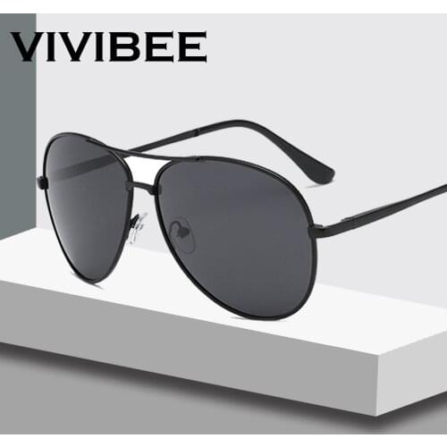 VIVIBEE Classical Men Aviation Polarized Metal Frame Sunglasses Black Women Style Mens Polarised Sun Glasses 2019 Shades