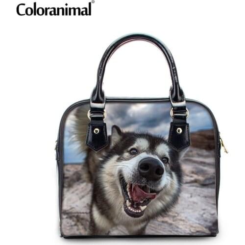 Coloranimal Alaskan Malamute Luxury Handbag Leather PU Women Tote Bag Siberian Husky Cute Dog Pattern Sac a main Messenger Bag