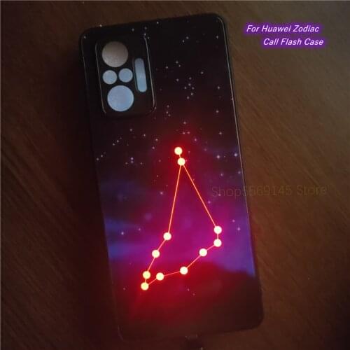 Zodiac Sign LED Flash Call Light Funda For Huawei P20 P30 P40 Lite Mate 30 40 20 Pro Honor 8X 9X Case Tempered Glass Cover Coque