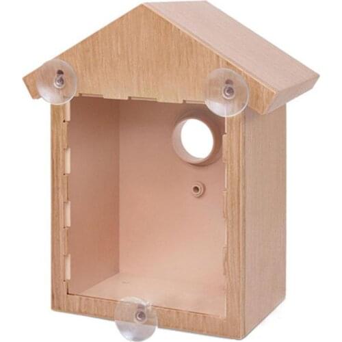 Outdoor Wooden DIY Bird Nest Cage Bird Feeder With Suction Cup Window Decorations