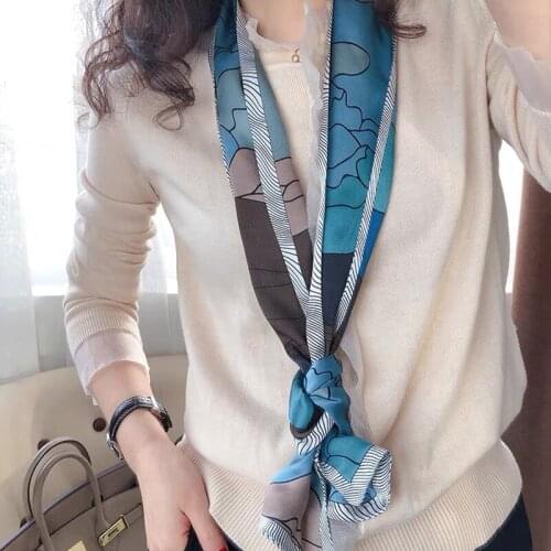 2021 spring Korean version of all-match women scarf silk hand-feel double-sided printing scarf thin section scarf 15x150cm