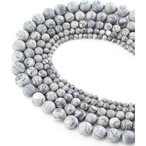 Xinyao Natural Dull Polish Matte Map Stone 4 6 8 10MM Round Jaspers Beads for Jewelry Making Diy Bracelet Necklace