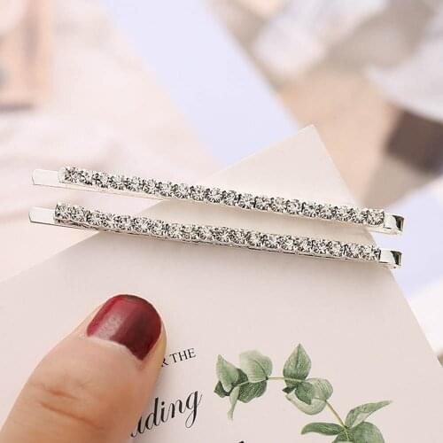 2Pcs/Set One-line Crystal Rhinestone Hair Clips Korea Style Fashion Women Hair Pins Girl Hair Styling Accessories