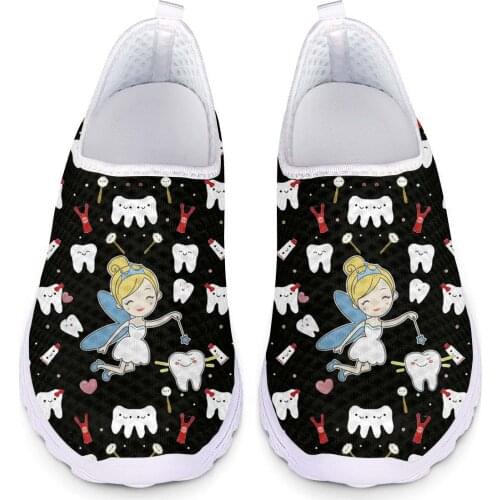 INSTANTARTS Summer Hot Sale Slip-on Flat Shoes Lovely Tooth Angel Girl Pattern Mesh Sneaker for Women Breathable Air Zapatillas