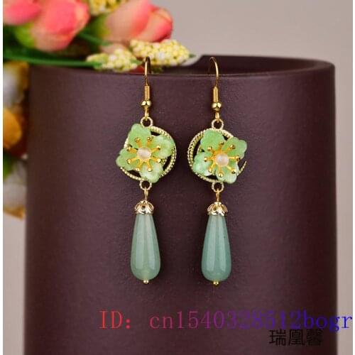 Green Jade Flower Earrings 925 Silver Jewelry Women Amulet Natural Gemstone Chalcedony Fashion Crystal Charm Zircon Gifts