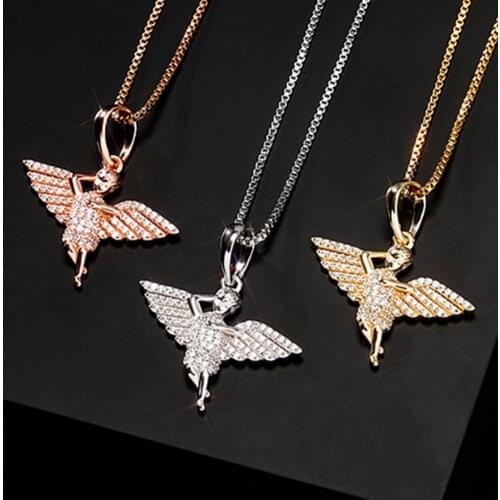 925 Sterling Silver Cherub Angel Wings Spread Pendant CZ Micro Pave Pendant In White/Yellow Gold Hip Hop Jewelry Gift