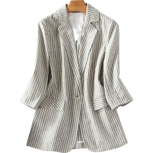 Womens Temperament slim cotton and linen small suit Ladies three-quarter sleeve blazer New Korean spring and summer Big Coat