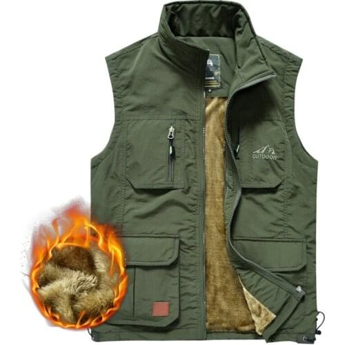 Winter Men Fleece Warm Vest with Many Pockets Autumn Male Casual Thick Multi Pocket Waistcoat New Photographer Sleeveless Jacket