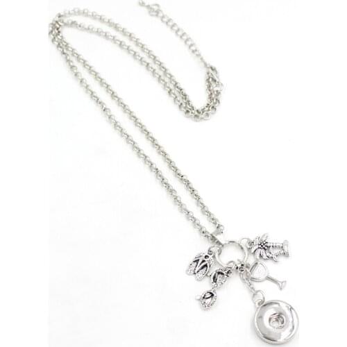 1PC New Arrival 18mm Snap Jewelry Beach Style Necklace Palm Tree Flip Flop Snap Pendant Necklace Gift Collar Bijoux